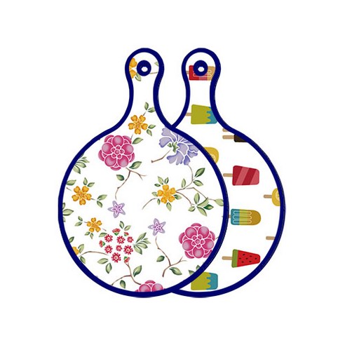 로엠디자인 블루 에디션 양면 원형 서빙 도마 보드 로맨틱레드floral화이트, 하드, 1개