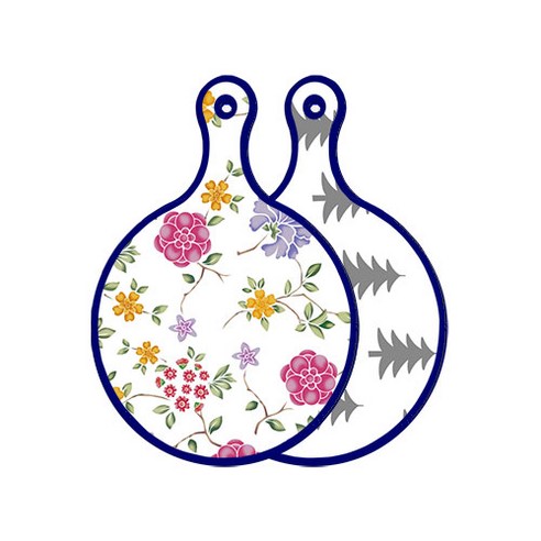 로엠디자인 블루 에디션 양면 원형 서빙 도마 보드 로맨틱레드floral화이트, 숲패턴3, 1개