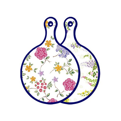 로엠디자인 블루 에디션 양면 원형 서빙 도마 보드 로맨틱레드floral화이트, 화단, 1개