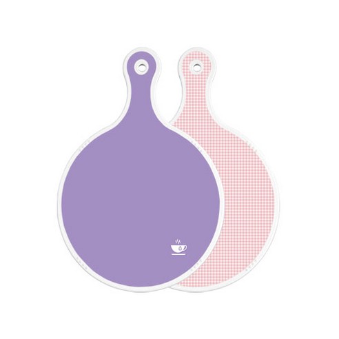 로엠디자인 양면 원형 서빙 도마 보라, 훈색체크, 1개