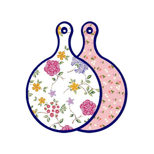 로엠디자인 블루 에디션 양면 원형 서빙 도마 보드 로맨틱레드floral화이트, 주홍색체리, 1개