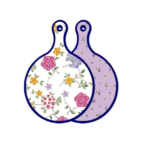 로엠디자인 블루 에디션 양면 원형 서빙 도마 보드 로맨틱레드floral화이트, 보라플라워체크, 1개