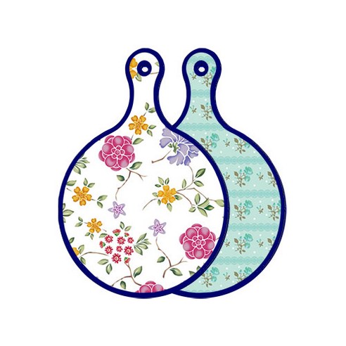 로엠디자인 블루 에디션 양면 원형 서빙 도마 보드 로맨틱레드floral화이트, 옥색로즈, 1개