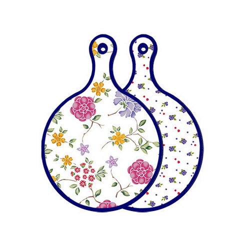 로엠디자인 블루 에디션 양면 원형 서빙 도마 보드 로맨틱레드floral화이트, 블루베리, 1개