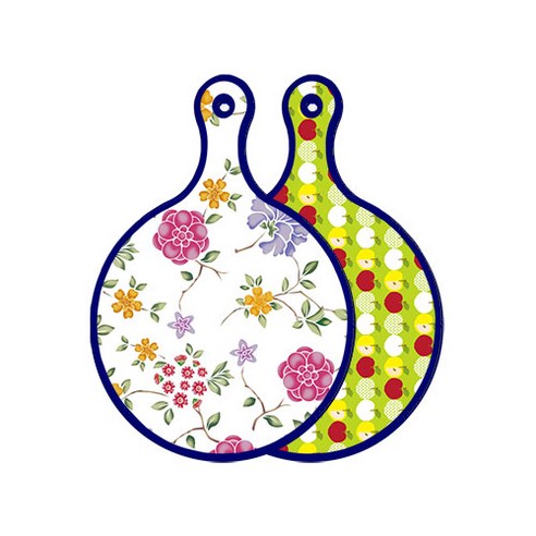 로엠디자인 블루 에디션 양면 원형 서빙 도마 보드 로맨틱레드floral화이트, 애플연두, 1개
