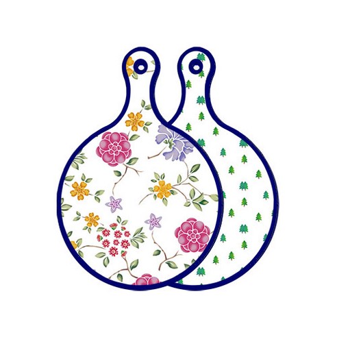 로엠디자인 블루 에디션 양면 원형 서빙 도마 보드 로맨틱레드floral화이트, 소나무아트웍, 1개