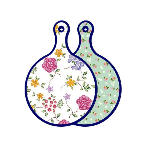 로엠디자인 블루 에디션 양면 원형 서빙 도마 보드 로맨틱레드floral화이트, 비색체리, 1개