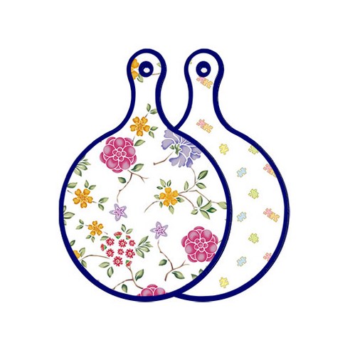 로엠디자인 블루 에디션 양면 원형 서빙 도마 보드 로맨틱레드floral화이트, 퍼즐, 1개