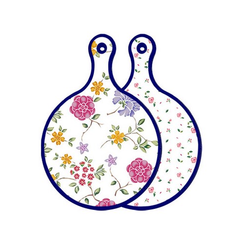 로엠디자인 블루 에디션 양면 원형 서빙 도마 보드 로맨틱레드floral화이트, 적자색장미화이트, 1개