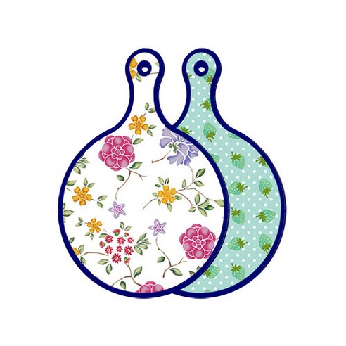 로엠디자인 블루 에디션 양면 원형 서빙 도마 보드 로맨틱레드floral화이트, 옥색딸기, 1개