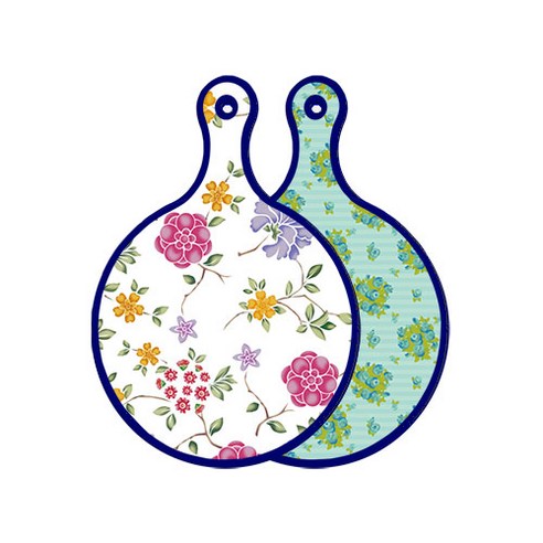 로엠디자인 블루 에디션 양면 원형 서빙 도마 보드 로맨틱레드floral화이트, 옥색넝쿨로즈, 1개