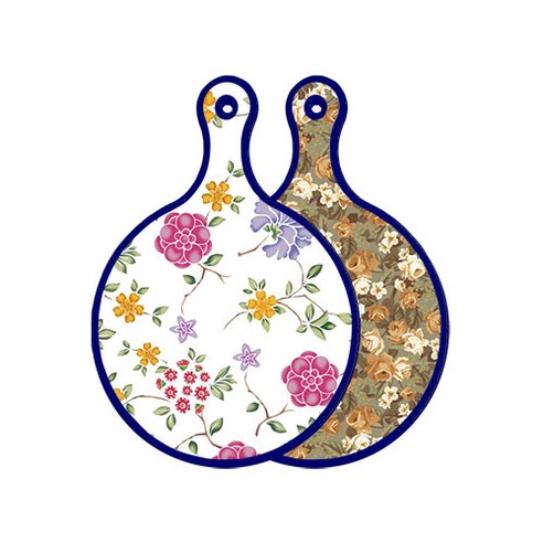 로엠디자인 블루 에디션 양면 원형 서빙 도마 보드 로맨틱레드floral화이트, 토색플라워, 1개