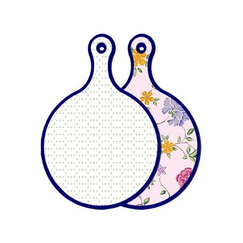 로엠디자인 블루 에디션 양면 원형 서빙 도마 보드 심플패턴, 로맨틱레드floral연분홍색, 1개