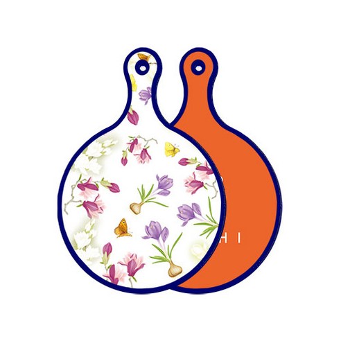 로엠디자인 블루에디션 양면 디자인 원형 서빙도마 로맨틱청자색floral, 김치주황, 1개