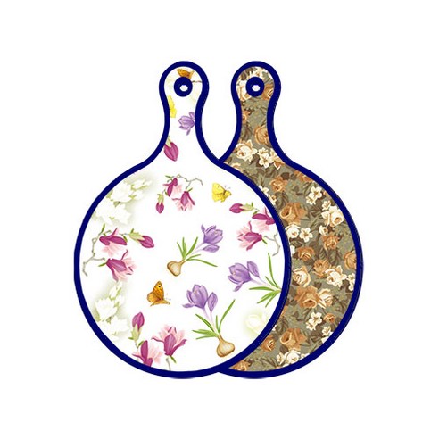 로엠디자인 블루에디션 양면 디자인 원형 서빙도마 로맨틱청자색floral, 토색플라워, 1개