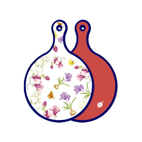 로엠디자인 블루에디션 양면 디자인 원형 서빙도마 로맨틱청자색floral, 레드, 1개