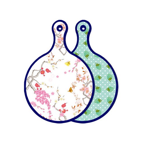 로엠디자인 블루에디션 양면 디자인 원형 서빙도마 로맨틱연지색floral, 옥색딸기, 1개