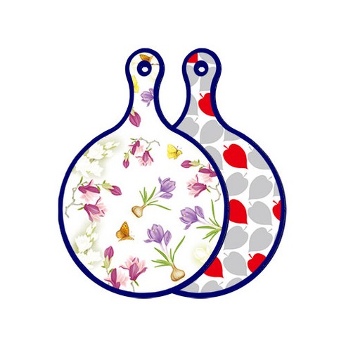 로엠디자인 블루 에디션 양면 원형 서빙 도마 보드 로맨틱청자색floral, 레드그린낙옆, 1개