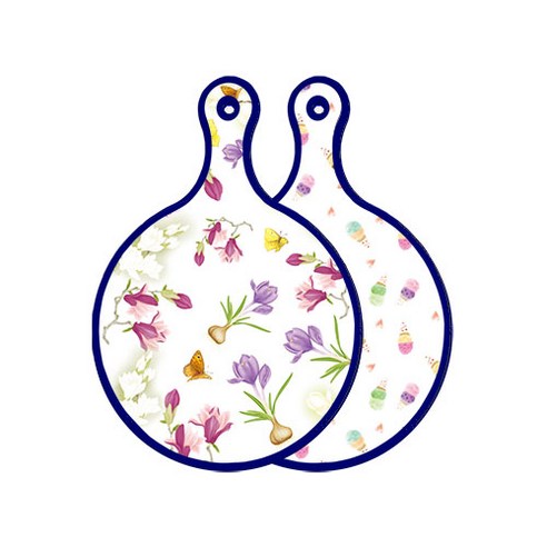 로엠디자인 블루 에디션 양면 원형 서빙 도마 보드 로맨틱청자색floral, 아이스크림, 1개
