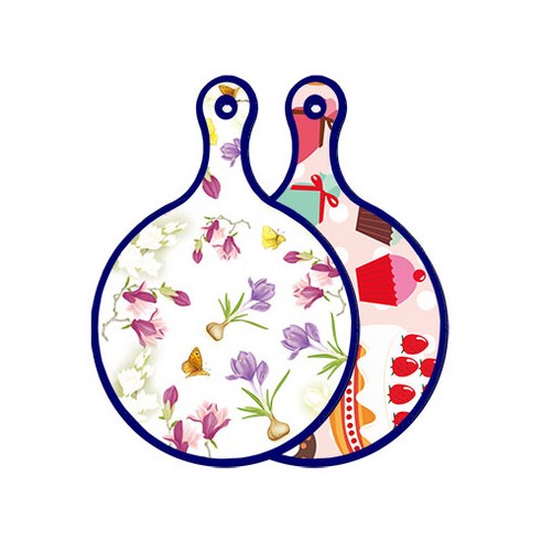 로엠디자인 블루에디션 양면 디자인 원형 서빙도마 로맨틱청자색floral, 꼬마도넛, 1개