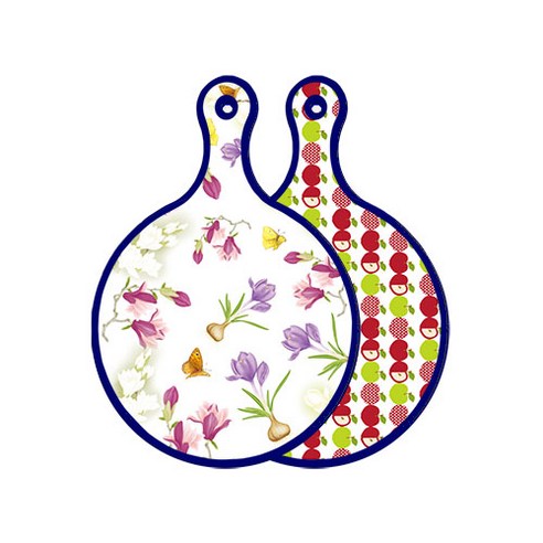 로엠디자인 블루에디션 양면 디자인 원형 서빙도마 로맨틱청자색floral, 애플화이트, 1개