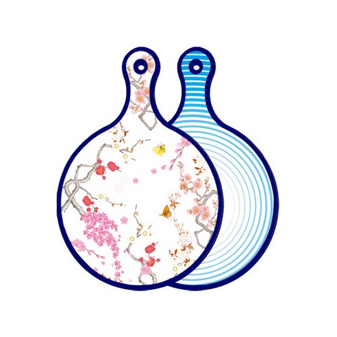 로엠디자인 블루에디션 양면 디자인 원형 서빙도마 로맨틱연지색floral, 피쉬라인블루, 1개