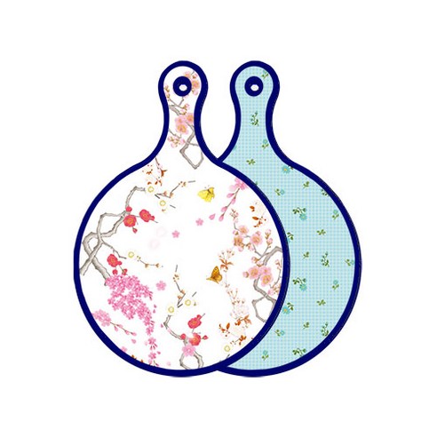로엠디자인 블루에디션 양면 디자인 원형 서빙도마 로맨틱연지색floral, 옥색플라워체크, 1개