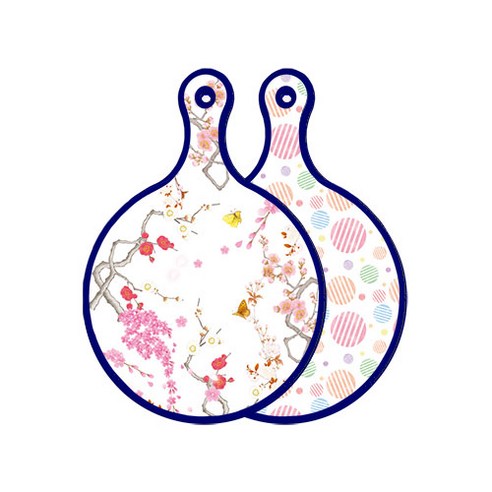 로엠디자인 블루에디션 양면 디자인 원형 서빙도마 로맨틱연지색floral, 라인원형, 1개