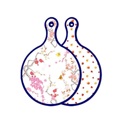 로엠디자인 블루에디션 양면 디자인 원형 서빙도마 로맨틱연지색floral, 낙엽화이트, 1개