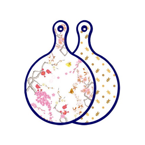 로엠디자인 블루에디션 양면 디자인 원형 서빙도마 로맨틱연지색floral, 쿠키, 1개