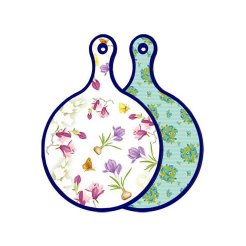 로엠디자인 블루에디션 양면 디자인 원형 서빙도마 로맨틱청자색floral, 옥색넝쿨로즈, 1개