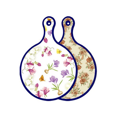 로엠디자인 블루에디션 양면 디자인 원형 서빙도마 로맨틱청자색floral, 두목색플라워, 1개