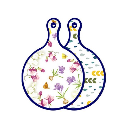 로엠디자인 블루에디션 양면 디자인 원형 서빙도마 로맨틱청자색floral, 빗물과새싹패턴, 1개
