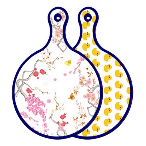 로엠디자인 블루에디션 양면 원형 서빙도마 로맨틱연지색floral, 오리, 1개