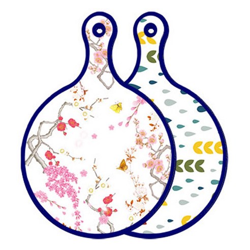 로엠디자인 블루에디션 양면 원형 서빙도마 로맨틱연지색floral, 빗물과새싹패턴, 1개