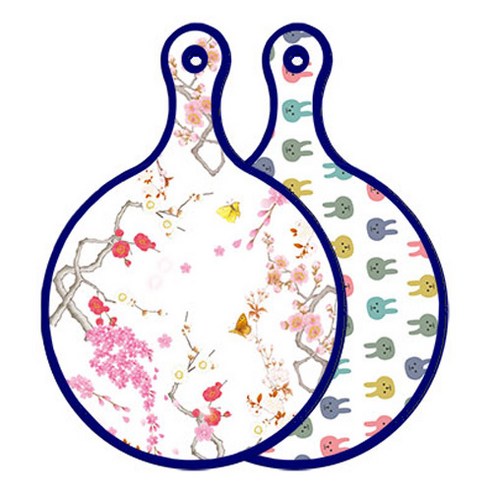 로엠디자인 블루에디션 양면 원형 서빙도마 로맨틱연지색floral, 토끼, 1개