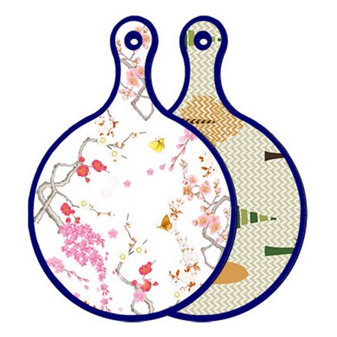 로엠디자인 블루에디션 양면 원형 서빙도마 로맨틱연지색floral, 숲패턴2, 1개