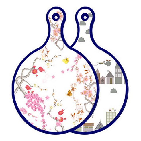 로엠디자인 블루에디션 양면 원형 서빙도마 로맨틱연지색floral, 도시클립아트, 1개