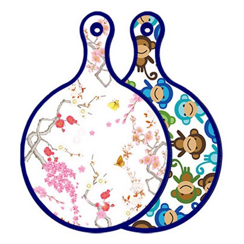로엠디자인 블루에디션 양면 원형 서빙도마 로맨틱연지색floral, 원숭이, 1개