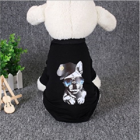 까망코 불독프린트 반팔 반려견티셔츠, 블랙