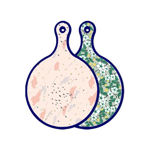 로엠디자인 블루에디션 양면 원형 서빙도마 패턴자국, 플라워회색, 1개