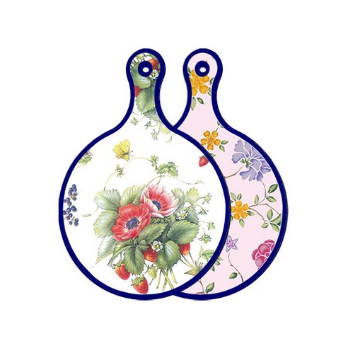 로엠디자인 블루에디션 양면 원형 서빙도마 보드 산딸기아트웍, 로맨틱레드floral연분홍색, 1개