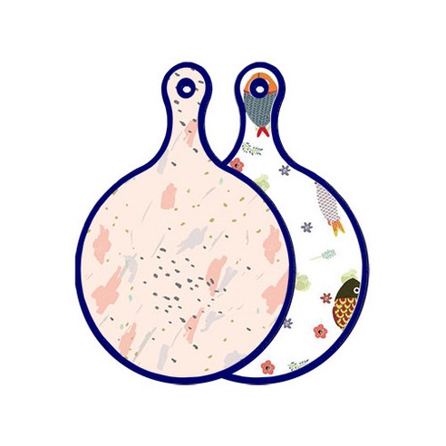 로엠디자인 블루에디션 양면 원형 서빙 도마 패턴자국, 물고기패턴, 1개