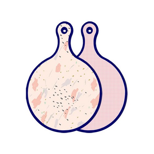 로엠디자인 블루에디션 양면 원형 서빙 도마 패턴자국, 훈색체크, 1개