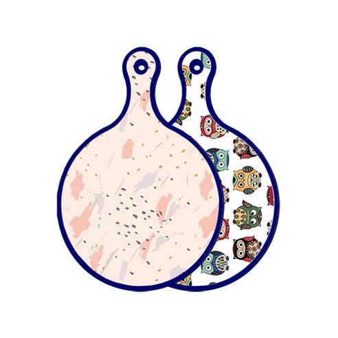 로엠디자인 블루에디션 양면 원형 서빙 도마 패턴자국, Cute부엉이, 1개