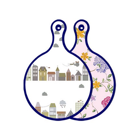 로엠디자인 블루에디션 양면 원형 서빙 도마 도시클립아트, 로맨틱레드floral연분홍색, 1개