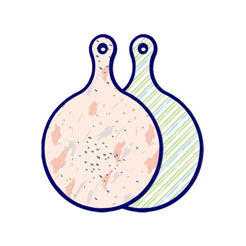 로엠디자인 블루에디션 양면 원형 서빙 도마 패턴자국, 청백색사선, 1개