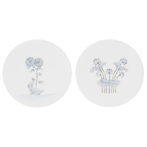 소리도예 이정용 상감 벽걸이 접시 2p, 국화, 연화, 1세트