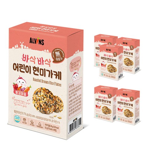 엘빈즈 바삭바삭 어린이 현미가케 빨강마을, 새우 + 당근 + 자색고구마 + 파프리카, 6개, 28g