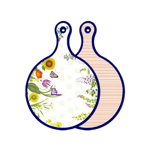 로엠디자인 블루에디션 양면 원형 서빙 도마 화단, 주홍라인보드, 1개